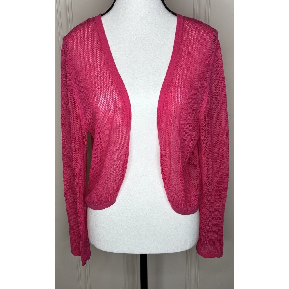 Talbots lightweight open front pink open stitch shrug‎ Sz L casual chic Y2K Soft